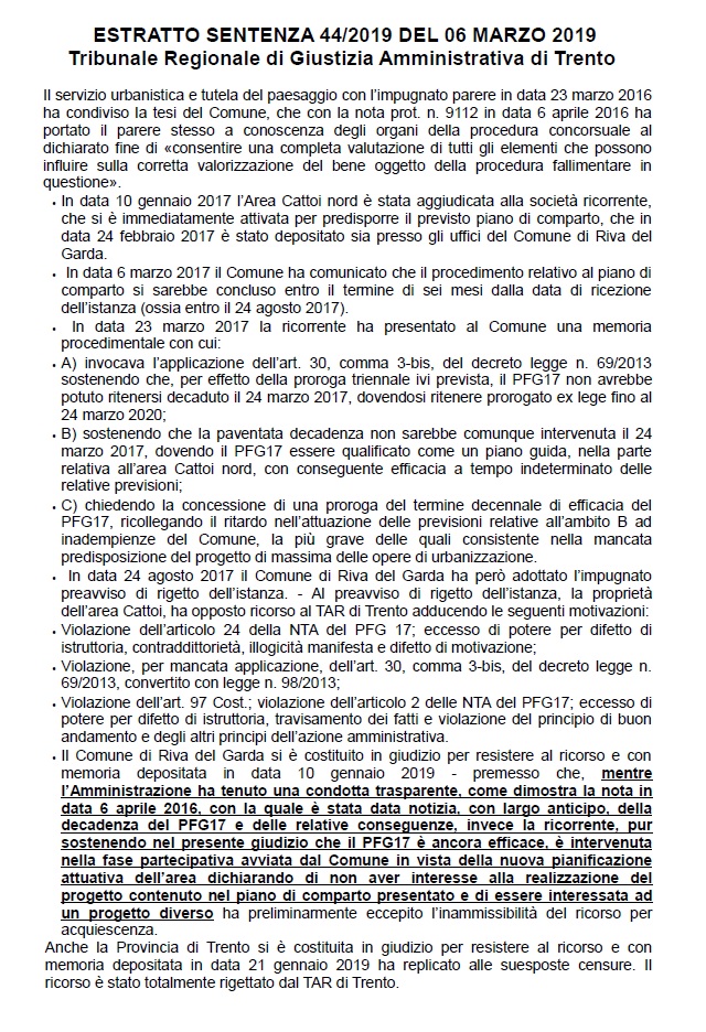 Estratto sentenza TAR Trento